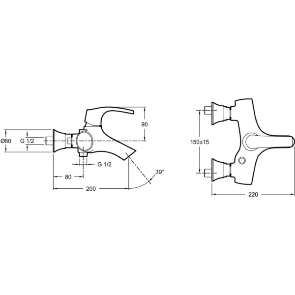 смеситель для ванны с душем jacob delafon symbol e71680 с эксцентриками