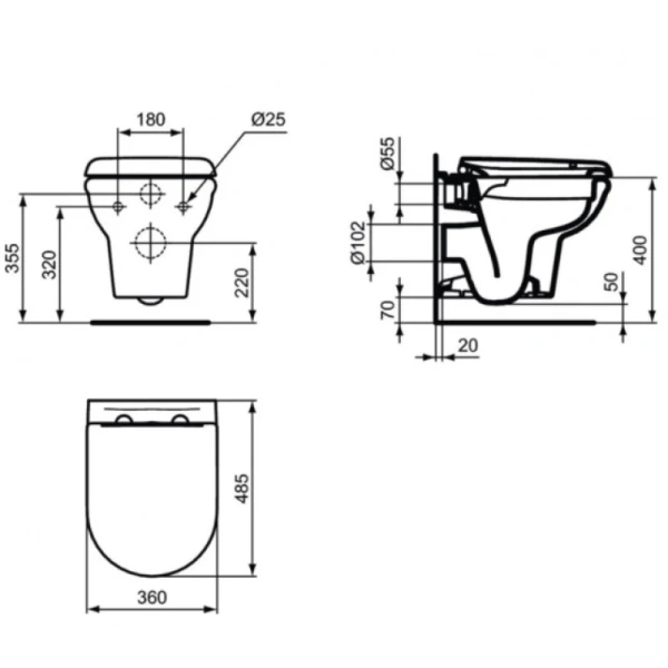 унитаз подвесной ideal standard exacto rimless r002601 с сиденьем микролифт