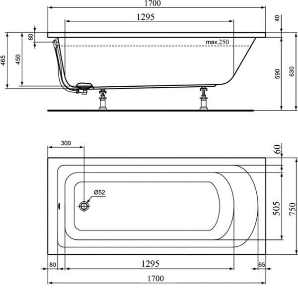 акриловая ванна ideal standard hotline k274901 170х75 см