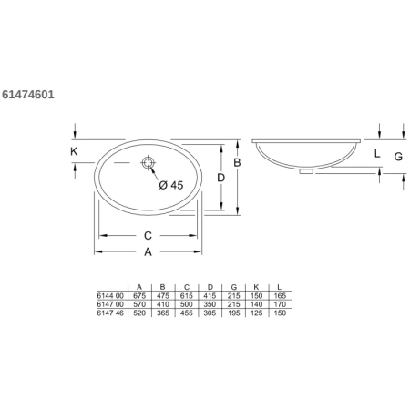 раковина встраиваемая villeroy & boch evana 6147 46 01 45.5x36.5 см, цвет белый