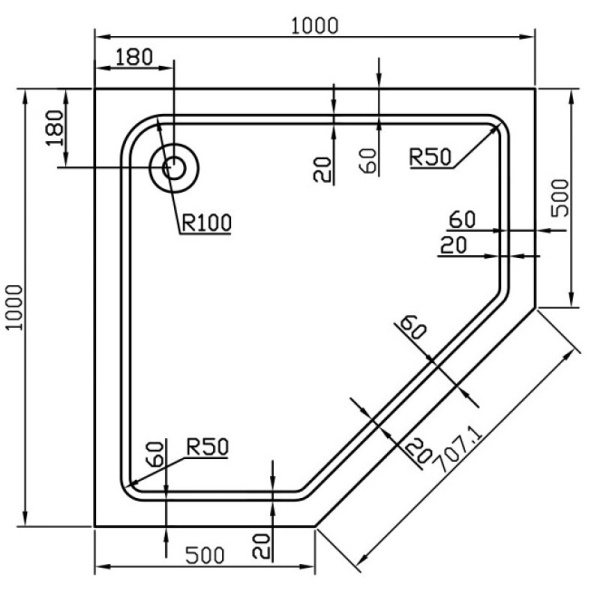 душевой поддон 100×100 см vincea vst-2ap-1010