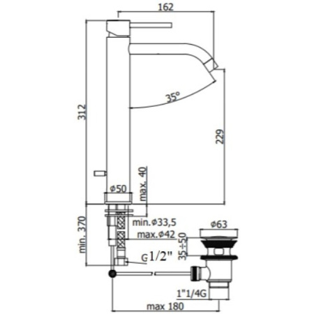 смеситель для раковины с донным клапаном paffoni light lig085no