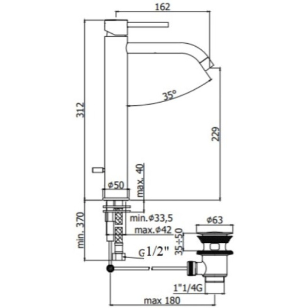 смеситель для раковины с донным клапаном paffoni light lig085st