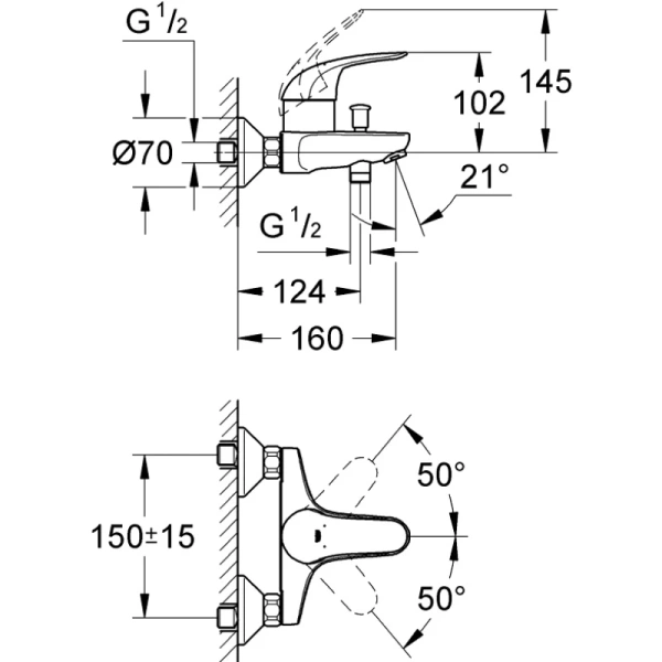 смеситель для ванны grohe euroeco 32743000