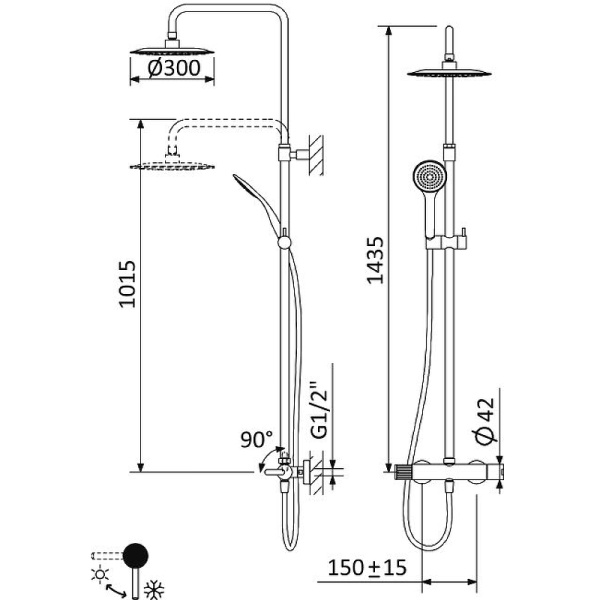 душевая стойка cezares leaf-cda-30-l-nop, цвет черный матовый