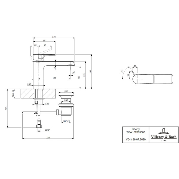 смеситель для раковины villeroy & boch liberty tvw10700300061