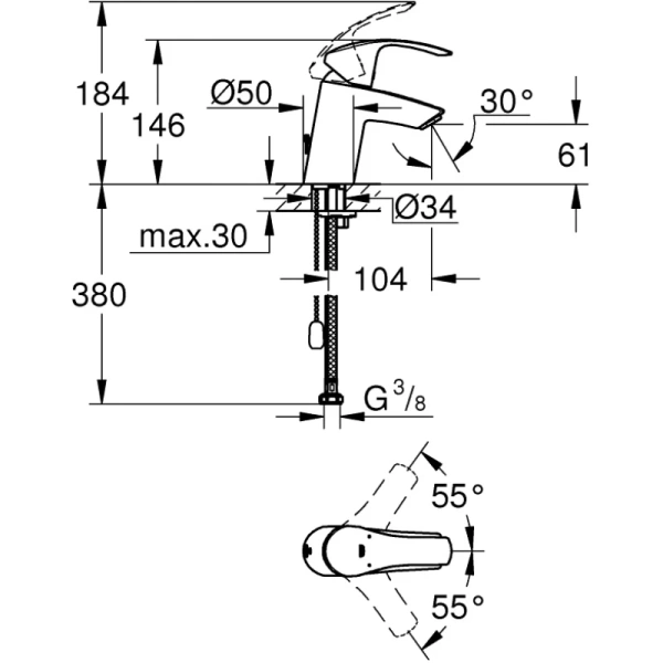 смеситель для раковины с цепочкой grohe eurosmart 33188002