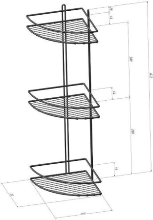 полочка aquanet 3262 (20 см, тройная, угловая)