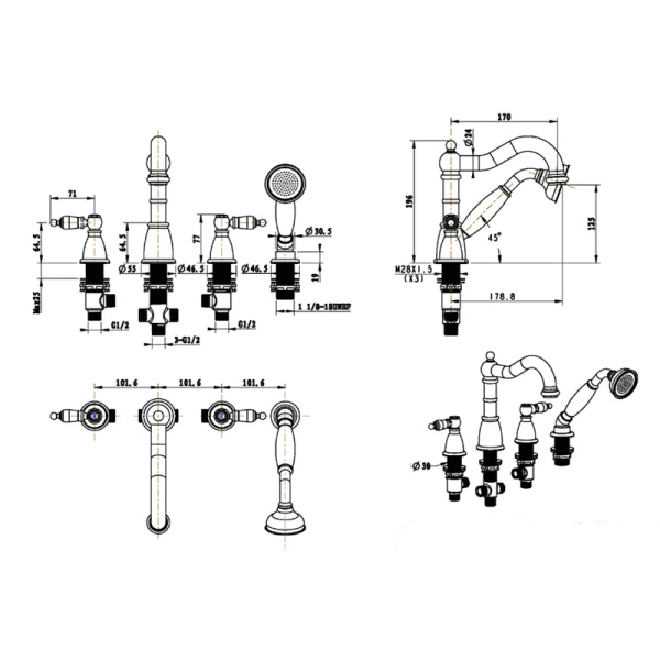 смеситель на борт ванны boheme royal cristal 395-royal/crst black золото