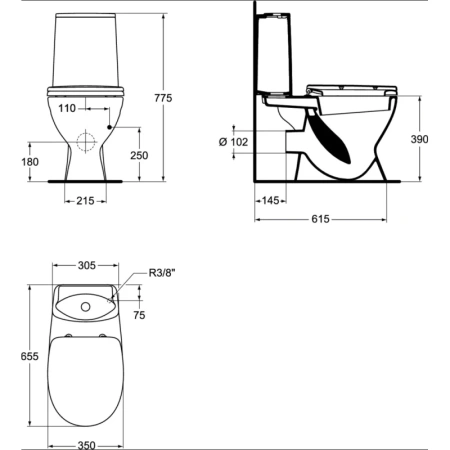 унитаз-компакт с сидением и крышкой стандарт ideal standard oceane junior scandinavian w909501