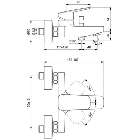 cмеситель для ванны ideal standard ceraplan bd256aa