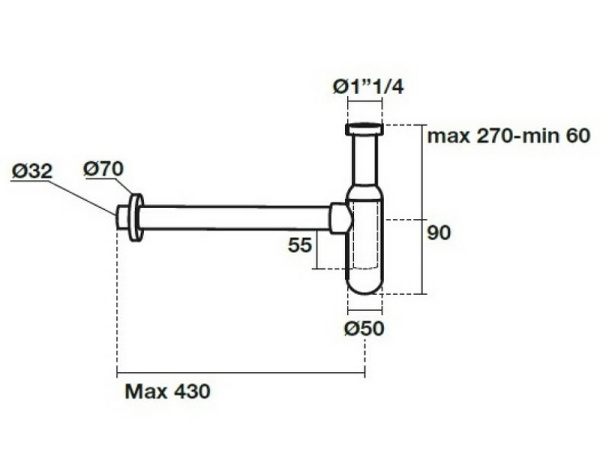 сифон для раковины kerasan lux 923590 дизайнерский 1"1/4, хром