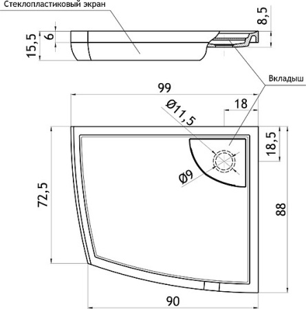 душевой поддон из искусственного камня aquanet ivo 90x100 r 183650 белый