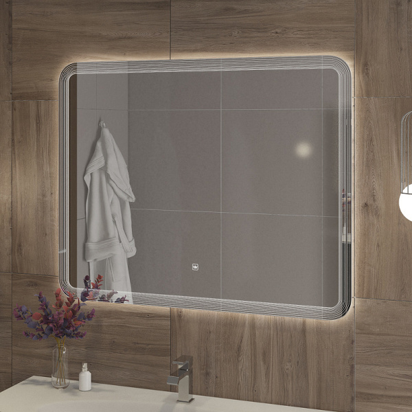 зеркало cezares duet 90 czr-spc-duet-900-800-led-tch с подсветкой с лазерной гравировкой и сенсорным выключателем