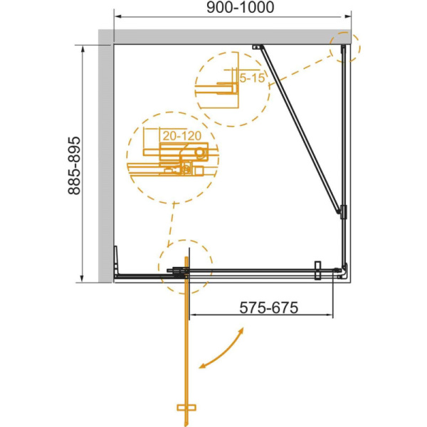 душевой уголок 90-100x89,5 cezares slider-ah-1-90-90/100-grigio-nero серое