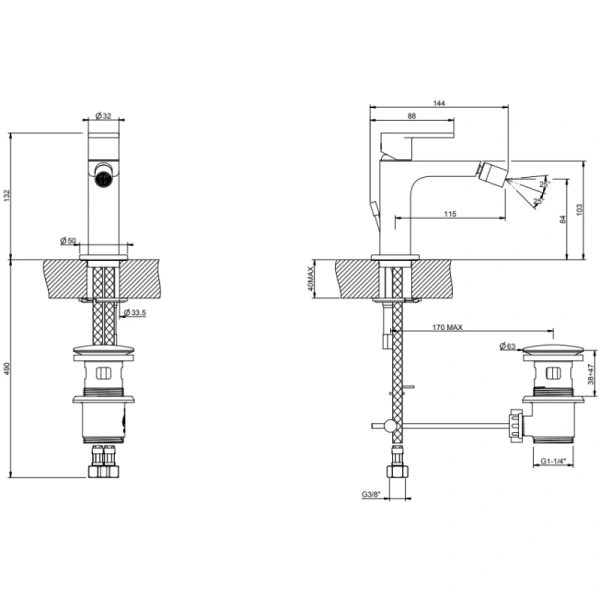 смеситель gessi via manzoni 38607#149 для биде, с донным клапаном, цвет finox