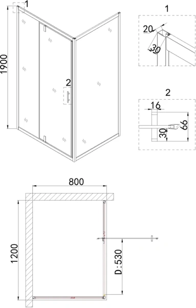 душевой уголок niagara nova 120×80 ng-0220-08 профиль черный, стекло прозрачное