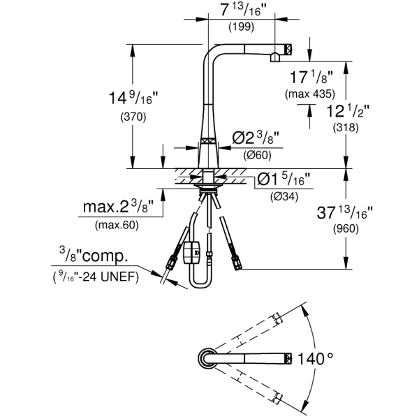 смеситель для кухни grohe zedra smartcontrol 31559002 с выдвижным изливом, хром