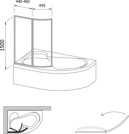 шторка на ванну ravak vsk2 rosa 140 l transparent