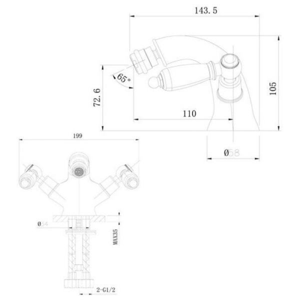 смеситель для биде с донным клапаном caprigo adria classic metal edition 03m-530-vot