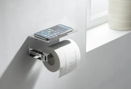 держатель туалетной бумаги aquatek либра aq4929cr с полкой для телефона, хром
