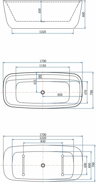 акриловая ванна aquanet fine 95778-mw-mb 170х78 см, код 00293080, цвет белый матовый / черный матовый.