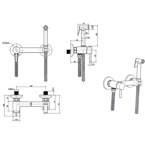гигиенический душ со смесителем ceramalux drs/004 никель