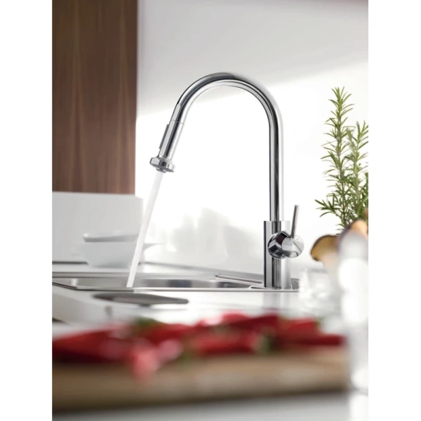 смеситель однорычажный для кухни с выдвижным душем hansgrohe talis m52 14877000