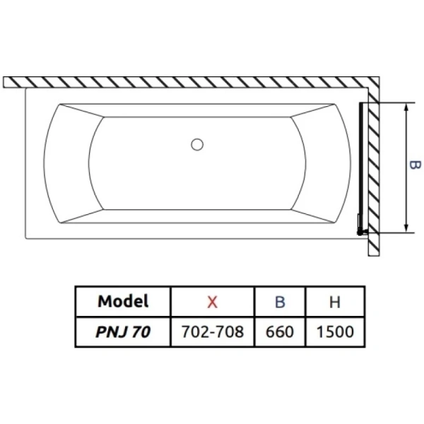 шторка для ванны radaway arta pnj 70 r 210101-01r прозрачное