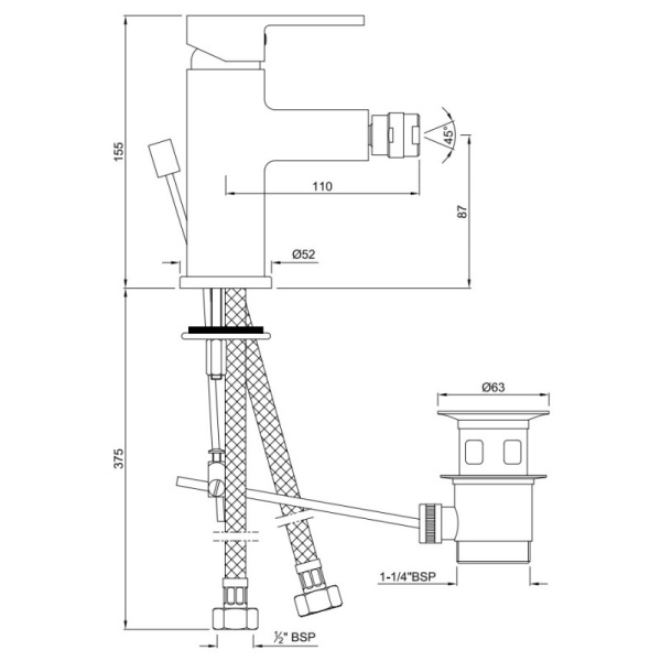 смеситель для биде с донным клапаном jaquar fusion fus-chr-29213b