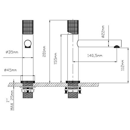 смеситель для раковины без донного клапана vincea groove vbf-4g1mb