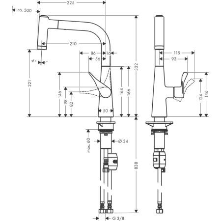 смеситель для кухни hansgrohe metris m71 14834000