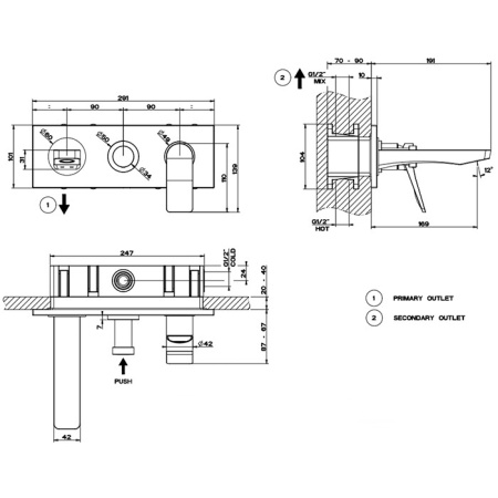 смеситель gessi rilievo 59138#299 для ванны с душем