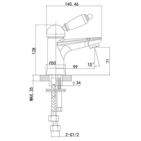 смеситель для раковины с донным клапаном caprigo adria uno 02-522-crm