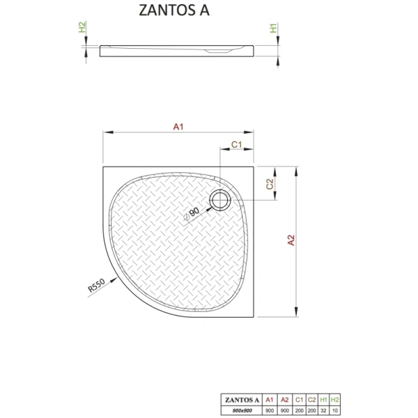 душевой поддон из литьевого мрамора 90x90 см radaway zantos a m3zna9090-06