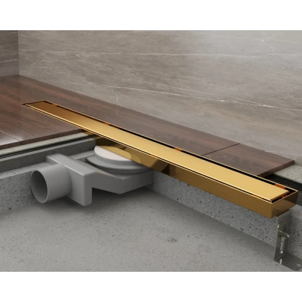 душевой трап (лоток) plumberia selection linear psl100or 100 см, с решеткой, 2 в 1 под плитку, золотой