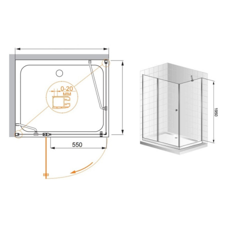 душевой уголок cezares elena 100x90 текстурное стекло elena-w-ah-1-100/90-p-cr-r