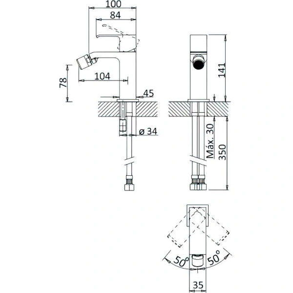 смеситель cezares porta porta-bs1-bio для биде, с донным клапаном, белый матовый