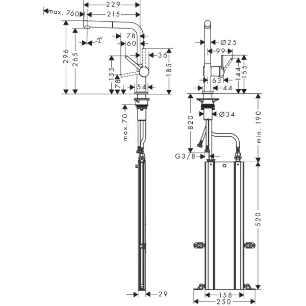 смеситель для кухни hansgrohe talis m54 72809000, хром