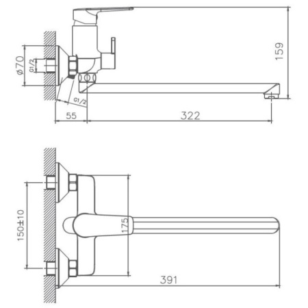 смеситель для ванны haiba hb22563 универсальный, цвет хром