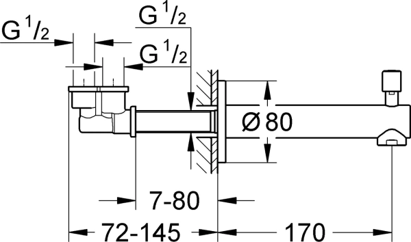излив grohe concetto, 13281001 для ванны с душем, вынос 17 см, хром