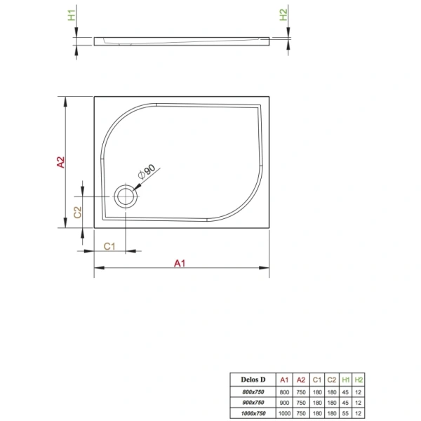 акриловый поддон 90x75 см radaway delos d 4d97545-03