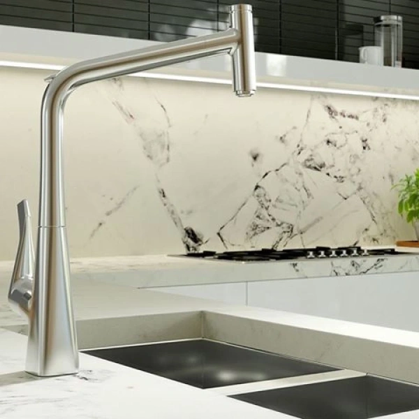 смеситель для кухни 320 с выдвижным изливом hansgrohe metris select m71 14884800, сталь