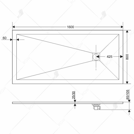 душевой поддон из искусственного камня rgw stt st-0168w 80x160x2,5 белый