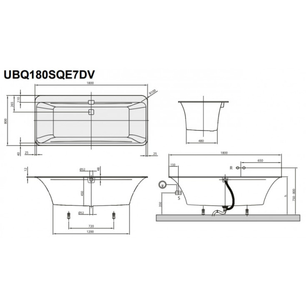 квариловая ванна villeroy & boch squaro edge 12 ubq180sqe7dv-rw 180x80 см белый камень