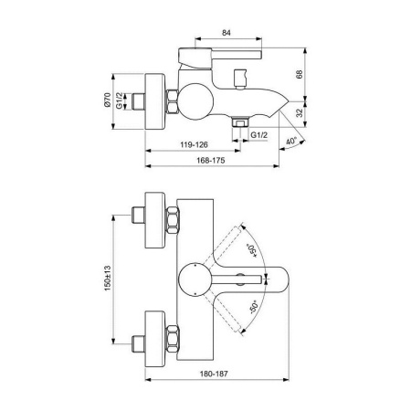 смеситель для ванны ideal standard ceraline bc199u4