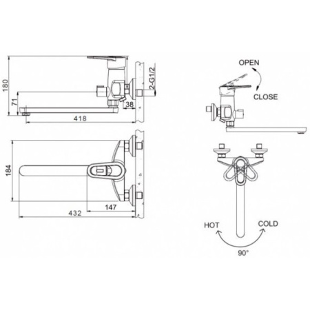 смеситель для ванны с душем bravat loop f6124182cp-02l универсальный