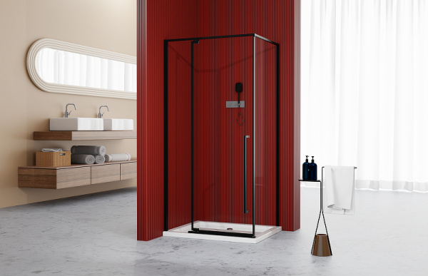 душевой уголок, душевое ограждение esbano art esa-108ps-b 100х80 см с распашной дверью, прямоугольный, профиль черный матовый, стекло прозрачное 6 мм, без поддона