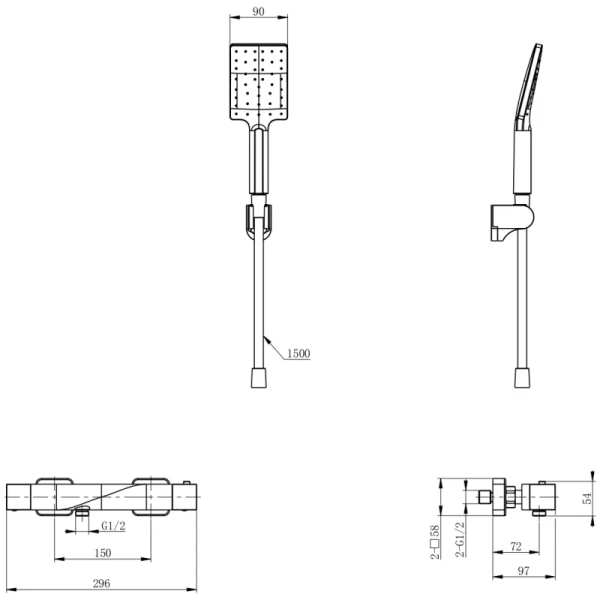 термостат для душа wonzon & woghand ww-b2025-a-mb с душевым гарнитуром, черный матовый