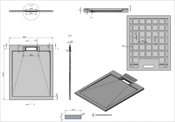 душевой поддон из искусственного камня esbano luxe esp-lx108b 100x80 esplx 108b черный матовый